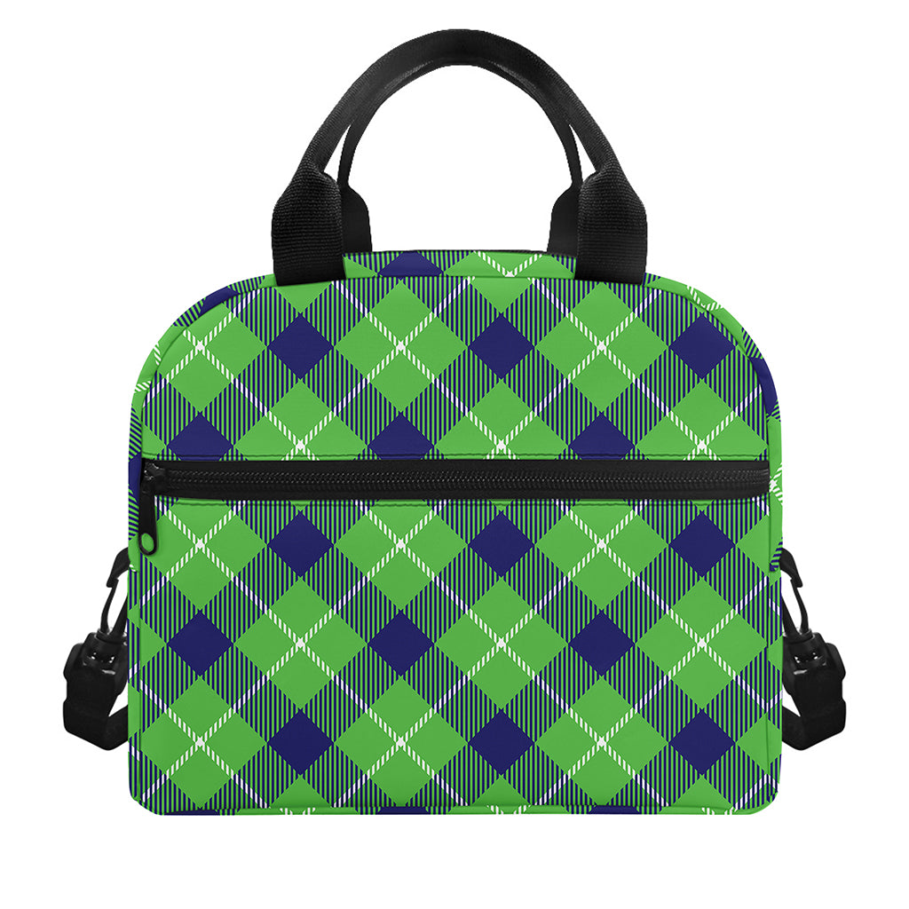 Green Blue And White Plaid Pattern Print Insulated Lunch Bag