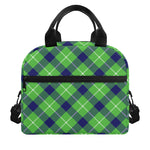 Green Blue And White Plaid Pattern Print Insulated Lunch Bag