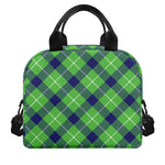 Green Blue And White Plaid Pattern Print Insulated Lunch Bag
