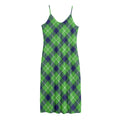Green Blue And White Plaid Pattern Print Jersey Midi Cami Dress