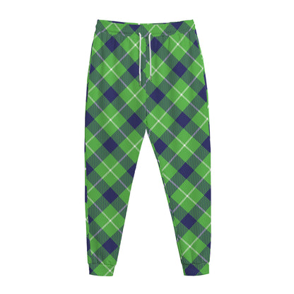 Green Blue And White Plaid Pattern Print Jogger Pants