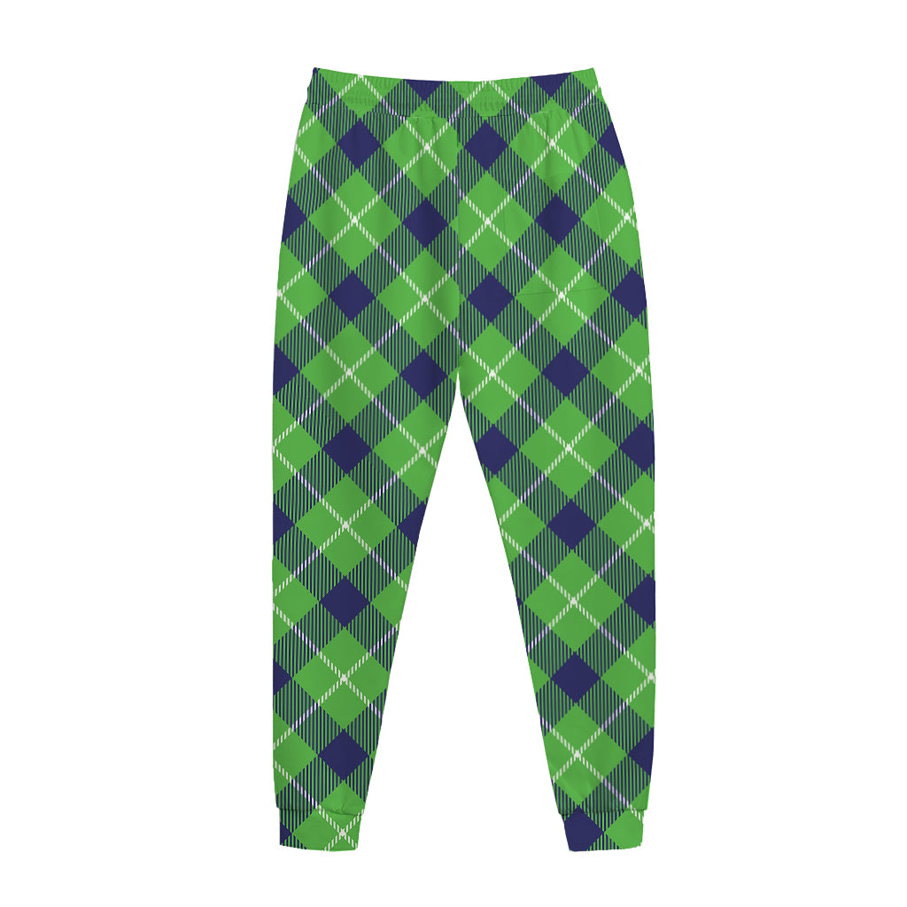 Green Blue And White Plaid Pattern Print Jogger Pants