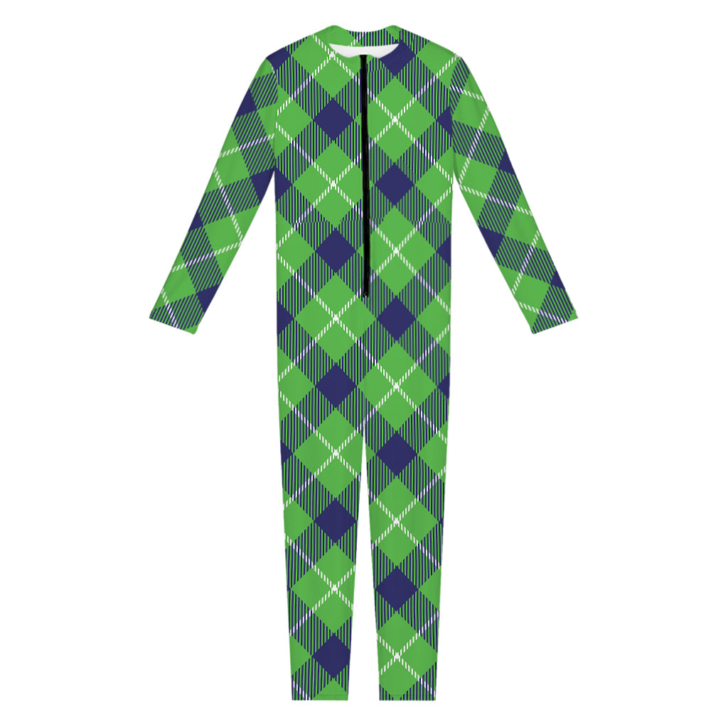 Green Blue And White Plaid Pattern Print Jumpsuit