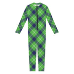 Green Blue And White Plaid Pattern Print Jumpsuit