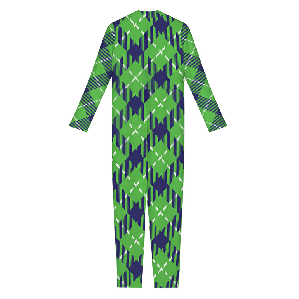 Green Blue And White Plaid Pattern Print Jumpsuit