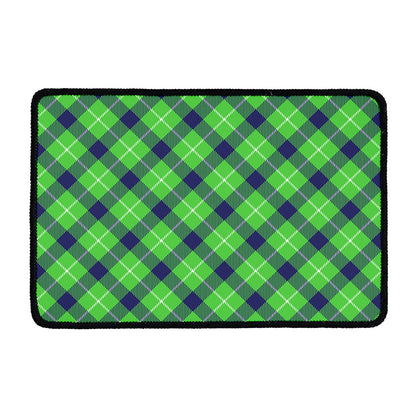 Green Blue And White Plaid Pattern Print Kitchen Mat