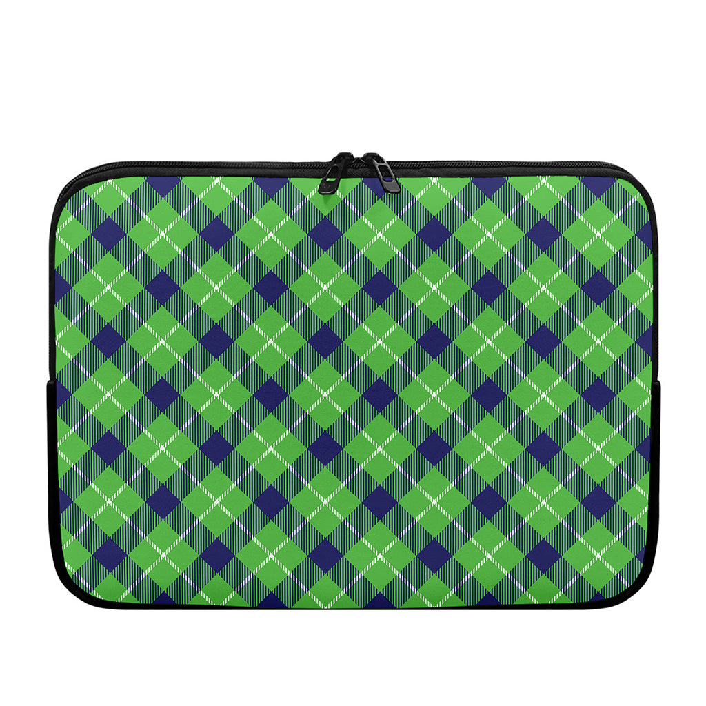 Green Blue And White Plaid Pattern Print Laptop Sleeve
