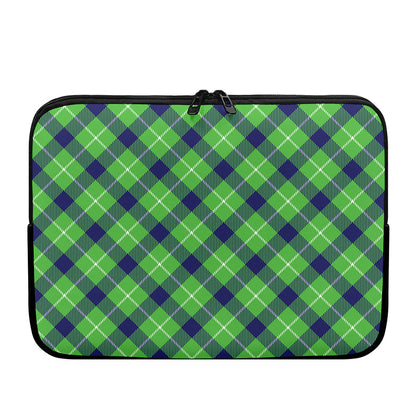 Green Blue And White Plaid Pattern Print Laptop Sleeve