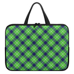 Green Blue And White Plaid Pattern Print Laptop Sleeve With Handle