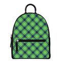Green Blue And White Plaid Pattern Print Leather Backpack