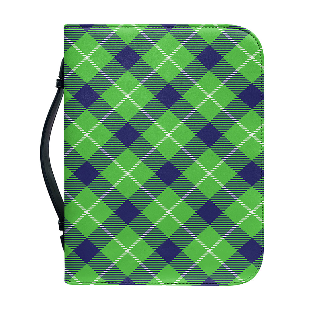 Green Blue And White Plaid Pattern Print Leather Bible Cover