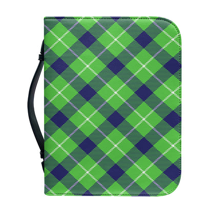 Green Blue And White Plaid Pattern Print Leather Bible Cover