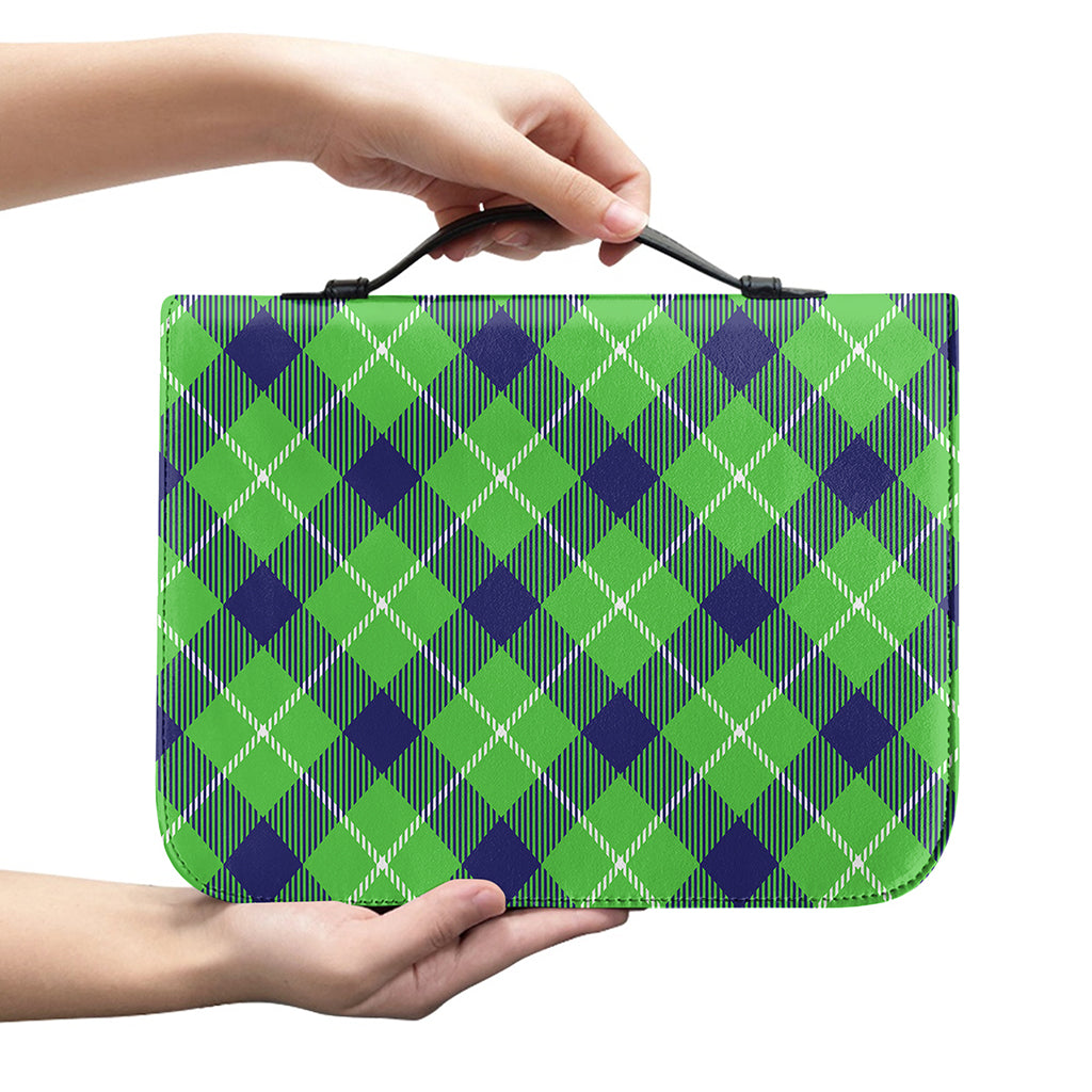 Green Blue And White Plaid Pattern Print Leather Bible Cover