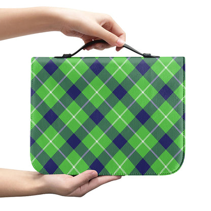 Green Blue And White Plaid Pattern Print Leather Bible Cover