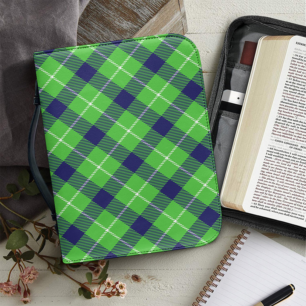 Green Blue And White Plaid Pattern Print Leather Bible Cover