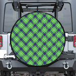 Green Blue And White Plaid Pattern Print Leather Spare Tire Cover