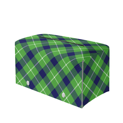 Green Blue And White Plaid Pattern Print Leather Tissue Box Cover