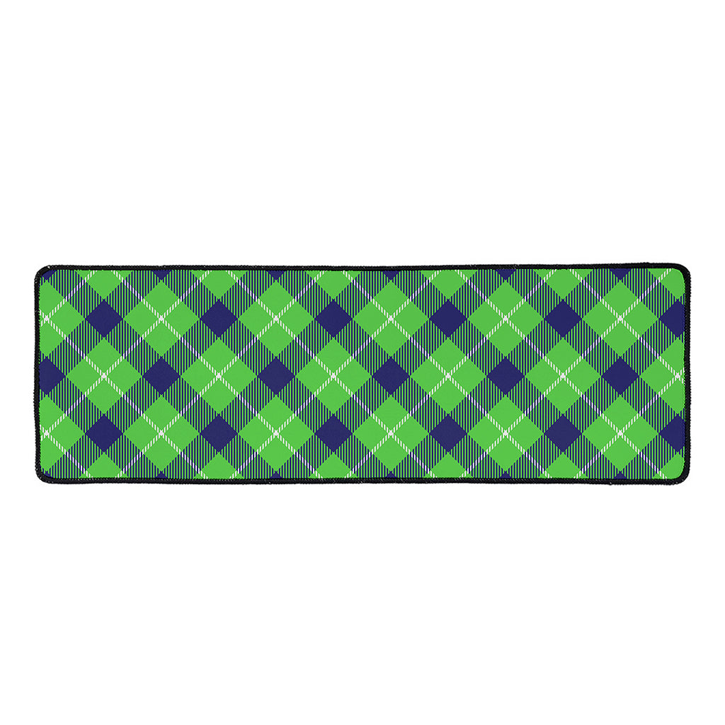 Green Blue And White Plaid Pattern Print Long Kitchen Mat