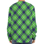 Green Blue And White Plaid Pattern Print Long Sleeve Baseball Jersey