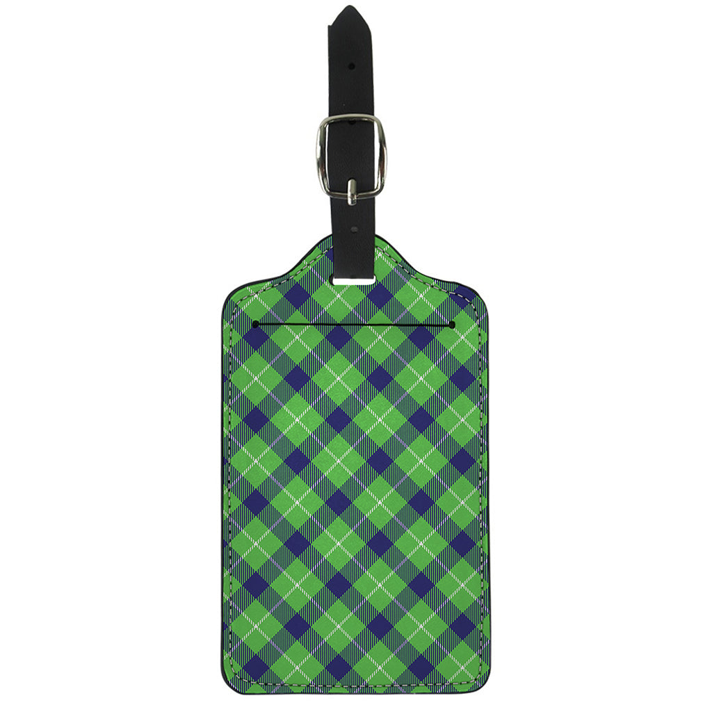 Green Blue And White Plaid Pattern Print Luggage Tag