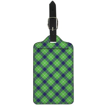 Green Blue And White Plaid Pattern Print Luggage Tag