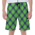 Green Blue And White Plaid Pattern Print Men's Beach Shorts