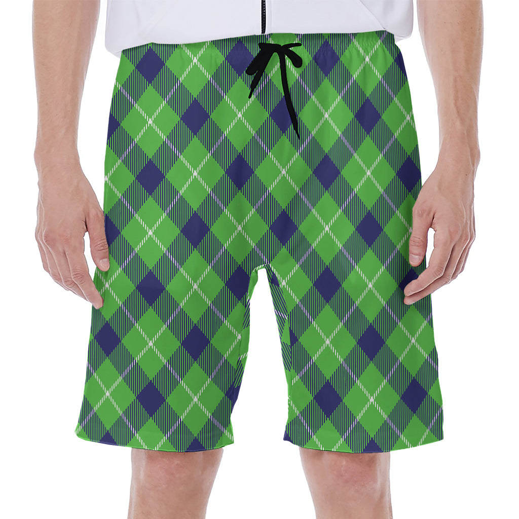Green Blue And White Plaid Pattern Print Men's Beach Shorts