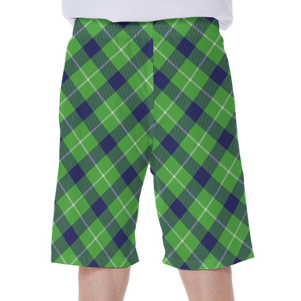 Green Blue And White Plaid Pattern Print Men's Beach Shorts