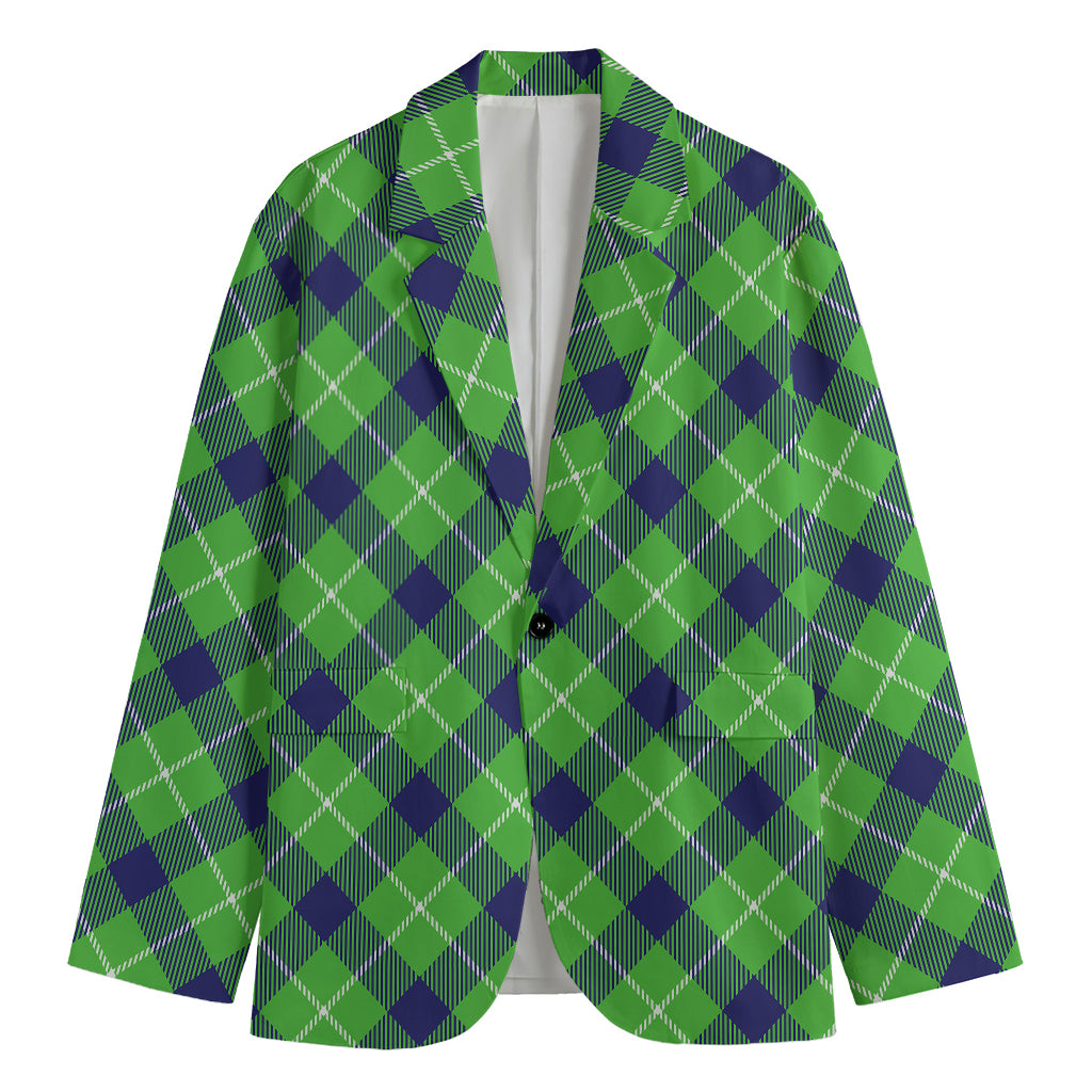 Green Blue And White Plaid Pattern Print Men's Blazer