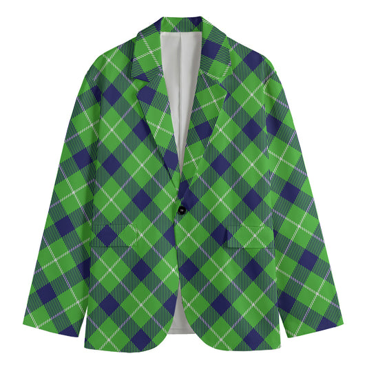 Green Blue And White Plaid Pattern Print Men's Blazer