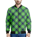 Green Blue And White Plaid Pattern Print Men's Bomber Jacket