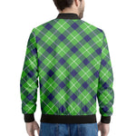Green Blue And White Plaid Pattern Print Men's Bomber Jacket