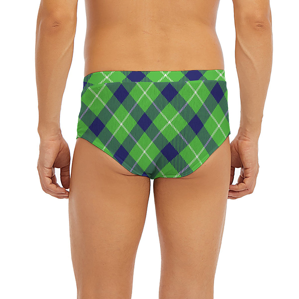Green Blue And White Plaid Pattern Print Men's Briefs