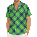 Green Blue And White Plaid Pattern Print Men's Deep V-Neck Shirt