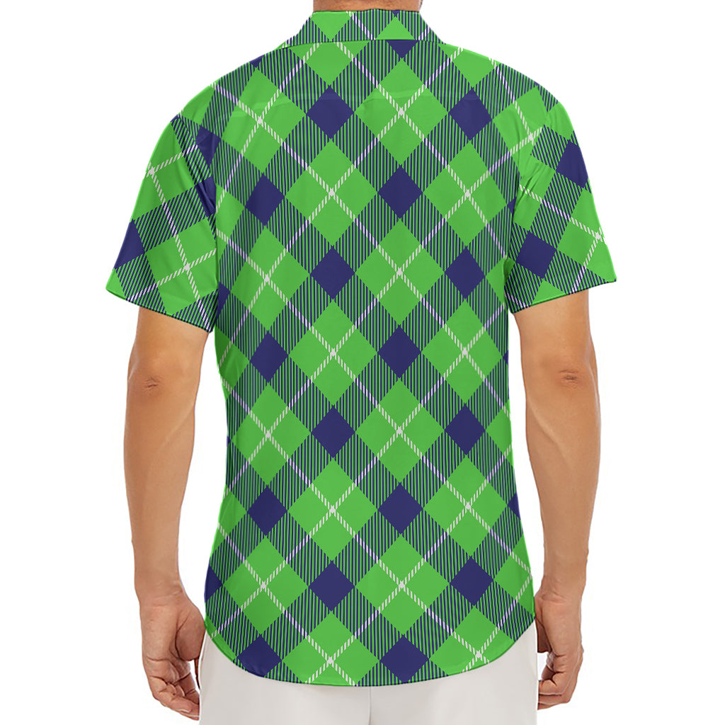 Green Blue And White Plaid Pattern Print Men's Deep V-Neck Shirt