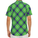 Green Blue And White Plaid Pattern Print Men's Deep V-Neck Shirt