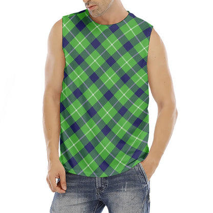 Green Blue And White Plaid Pattern Print Men's Fitness Tank Top