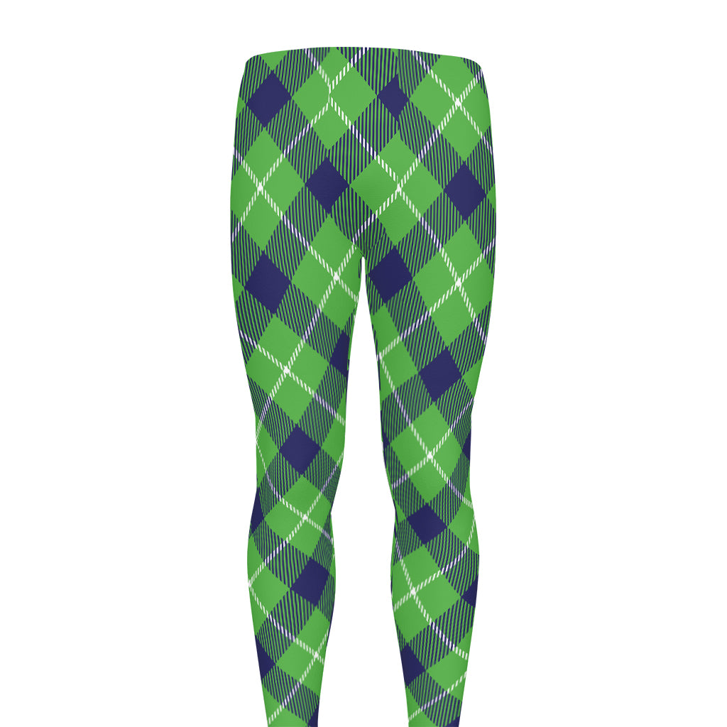 Green Blue And White Plaid Pattern Print Men's leggings
