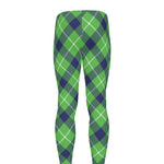 Green Blue And White Plaid Pattern Print Men's leggings