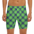 Green Blue And White Plaid Pattern Print Men's Long Boxer Briefs