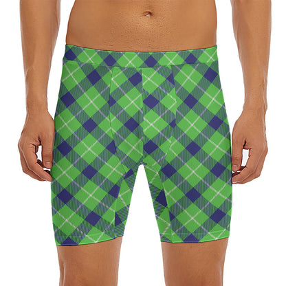 Green Blue And White Plaid Pattern Print Men's Long Boxer Briefs