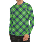 Green Blue And White Plaid Pattern Print Men's Long Sleeve Rash Guard