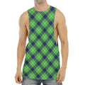Green Blue And White Plaid Pattern Print Men's Muscle Tank Top
