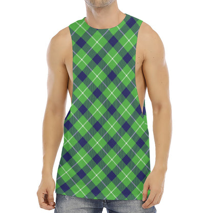 Green Blue And White Plaid Pattern Print Men's Muscle Tank Top
