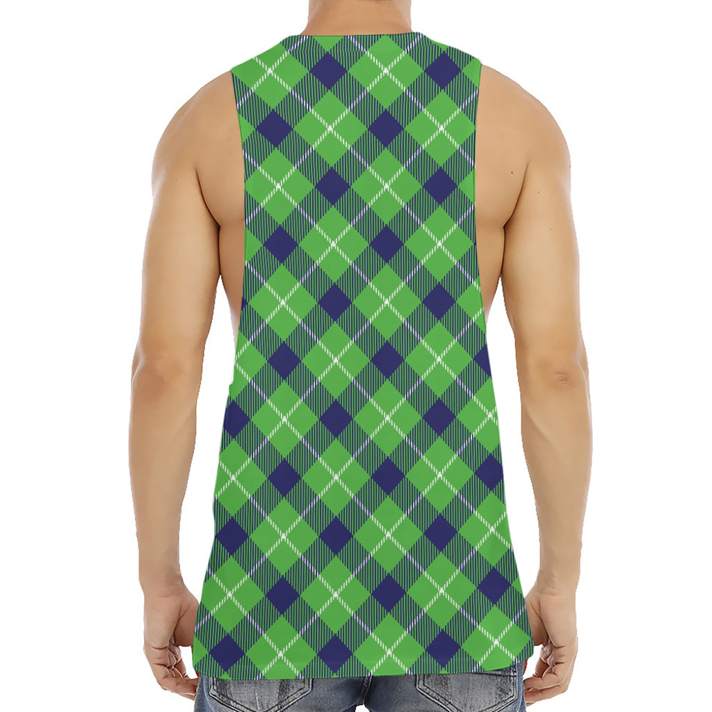 Green Blue And White Plaid Pattern Print Men's Muscle Tank Top