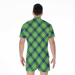 Green Blue And White Plaid Pattern Print Men's Rompers