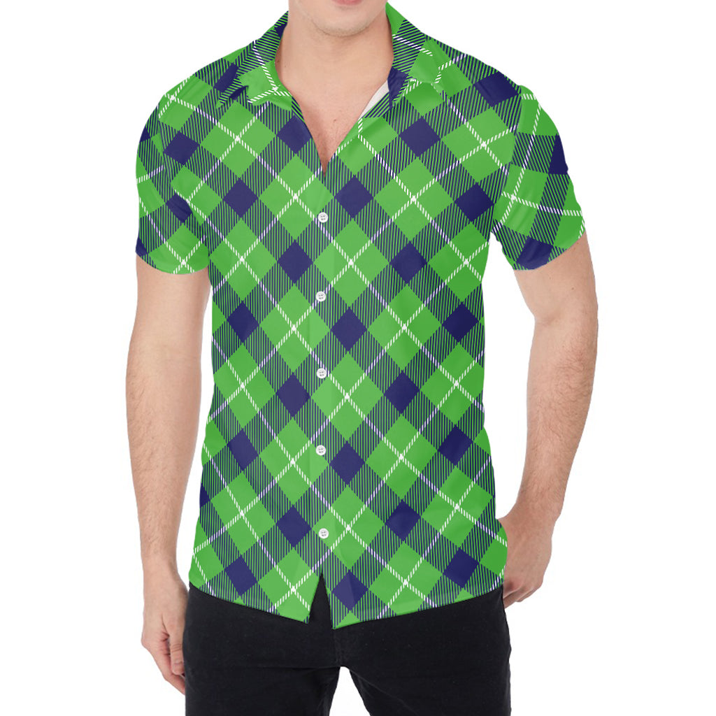 Green Blue And White Plaid Pattern Print Men's Shirt