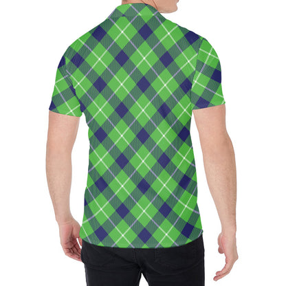 Green Blue And White Plaid Pattern Print Men's Shirt