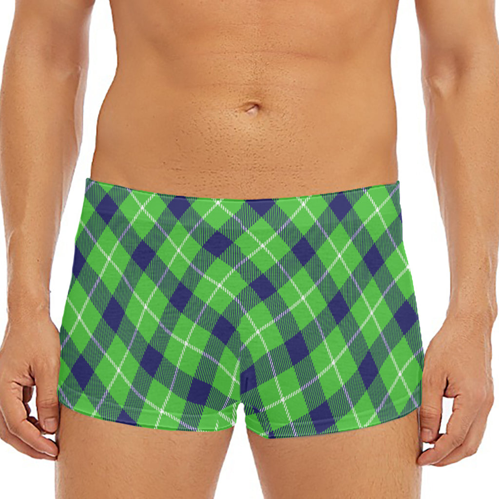 Green Blue And White Plaid Pattern Print Men's Short Boxer Briefs