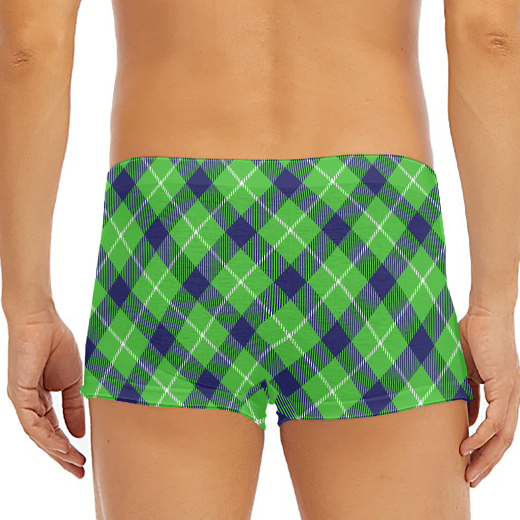 Green Blue And White Plaid Pattern Print Men's Short Boxer Briefs